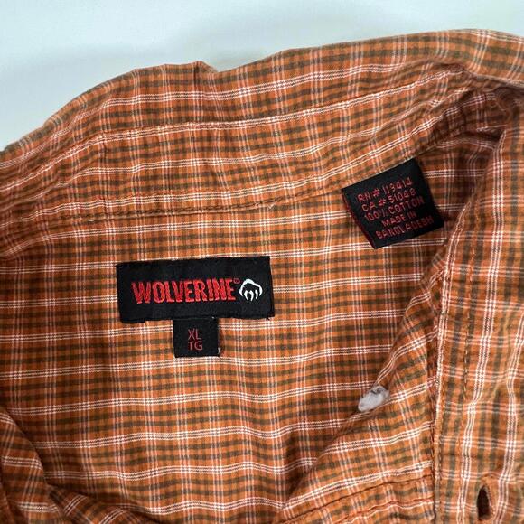 Wolverine Men's Plaid Short Sleeve‎ Button Shirt - XL Orange & Brown Gorpcore - Picture 3 of 5